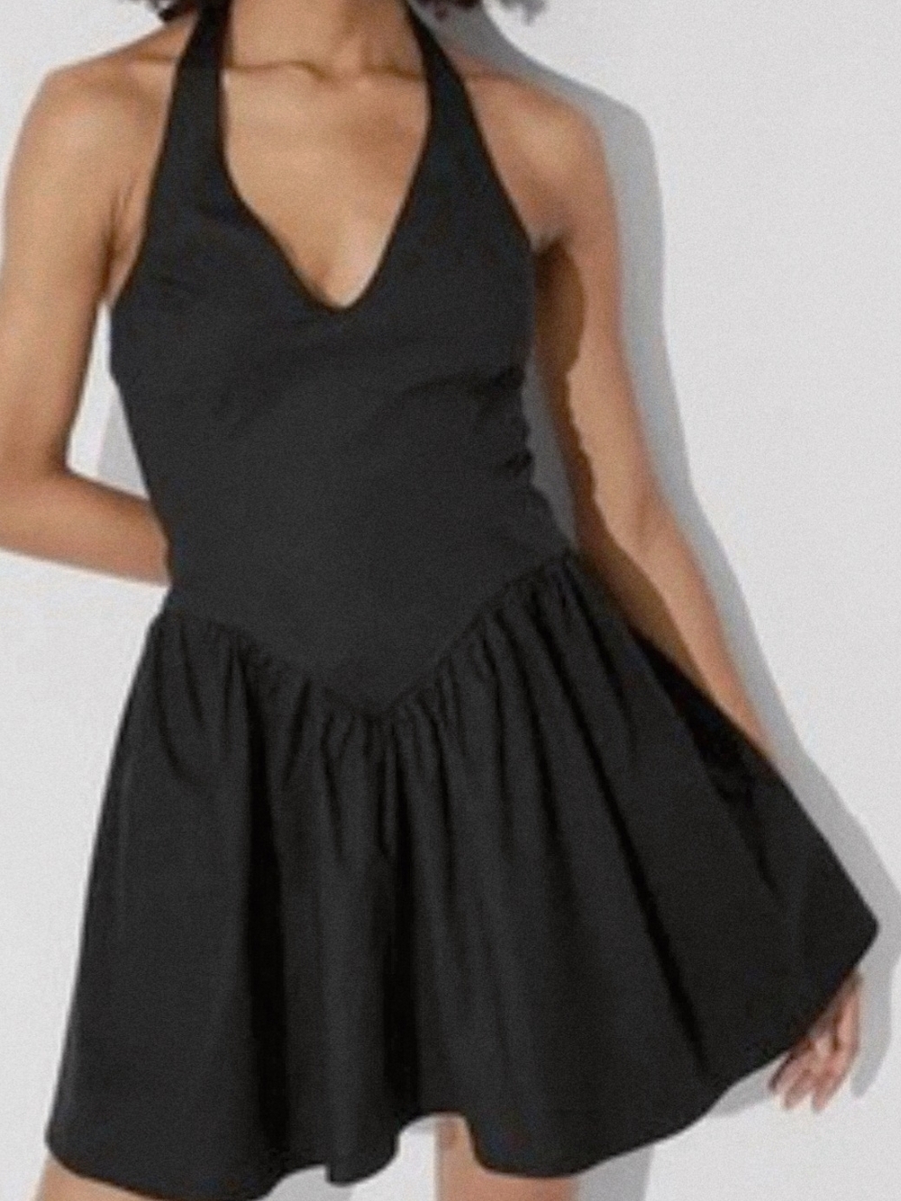 wild fable Black Halter V-Neck Mini Skater Dress
